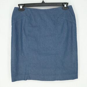 Anne Klein Skirt Womens 8 Blue Cotton Blend Straight Pencil Lined Zip Career